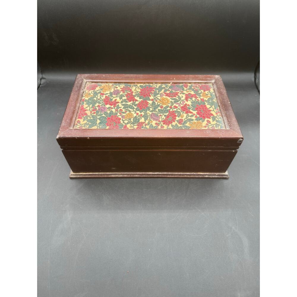 Vintage Jewelry Box Multi Level with Fabric Floral Design